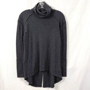 We The Free People Sweater Womens Sz L Charcoal Split Back Cowl Neck Knit Top